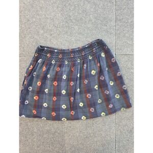 VTG Y2K Old Navy Miniskirt Sz S Blued Plaid Geo Diamond Cotton LightweightRawHem